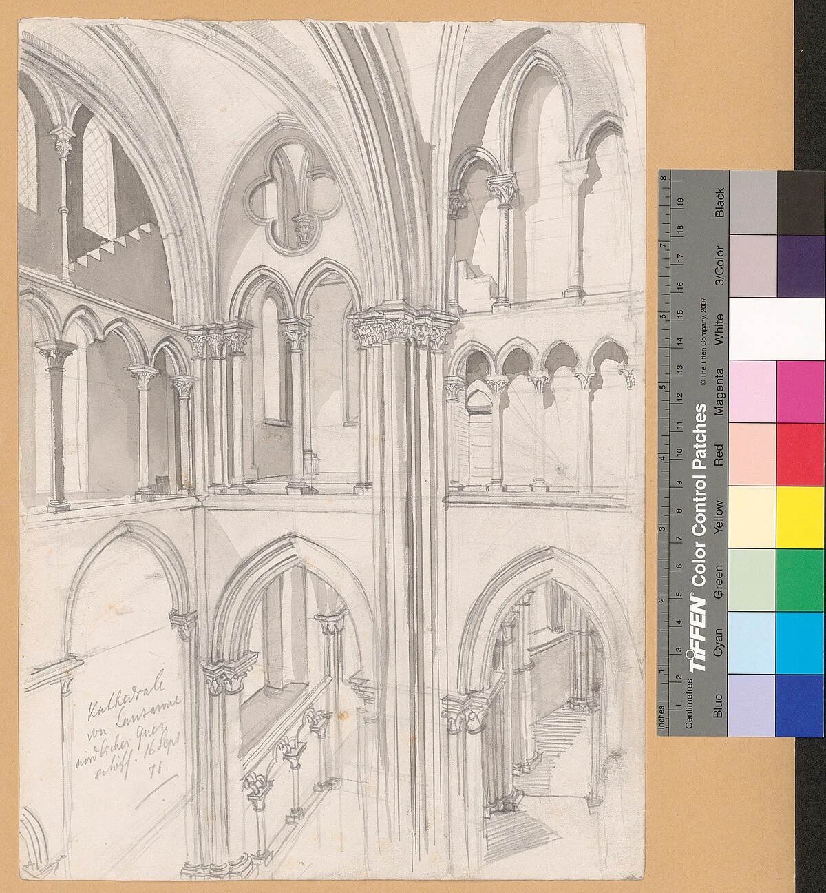 Dargestellt ist eine Innenansicht der Kathedrale von Lausanne